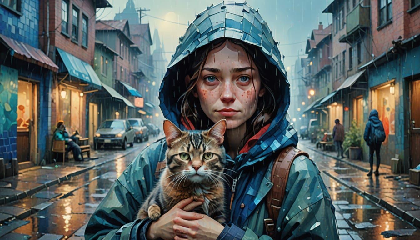 Homeless Girl with Cat: Pixar-Style 3D Portrait
