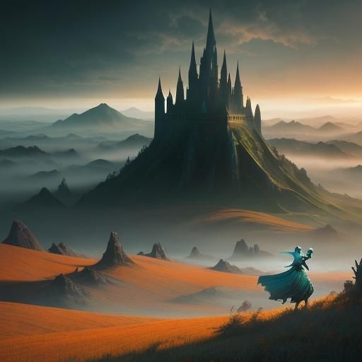 Dreamscape: Woman Floating in Surreal Fantasy Landscape