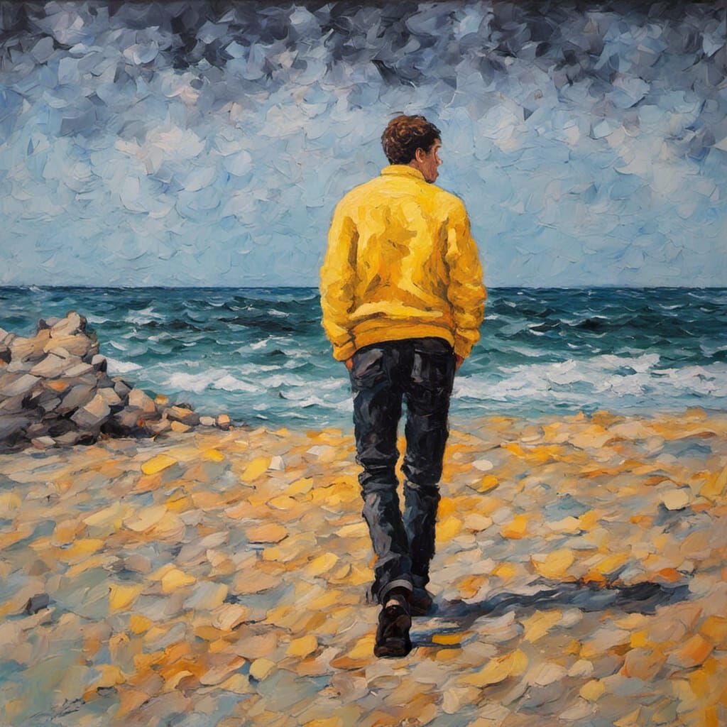 Expressionist Painting: Man in Yellow by the Sea