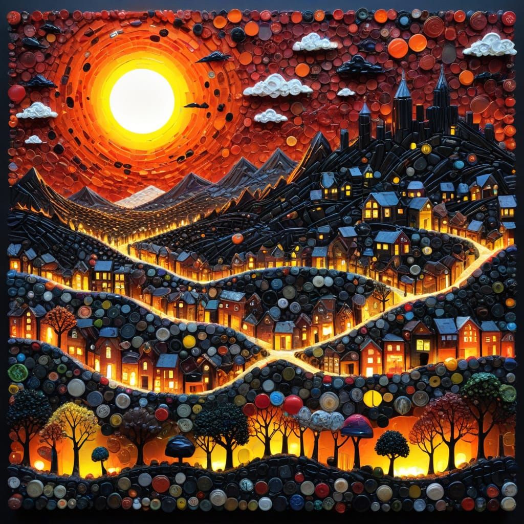 Surreal Urban Landscape Made of Bottle Caps