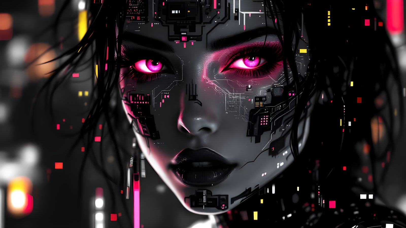 Cyberpunk Anime Woman in 8-bit Pixel Art