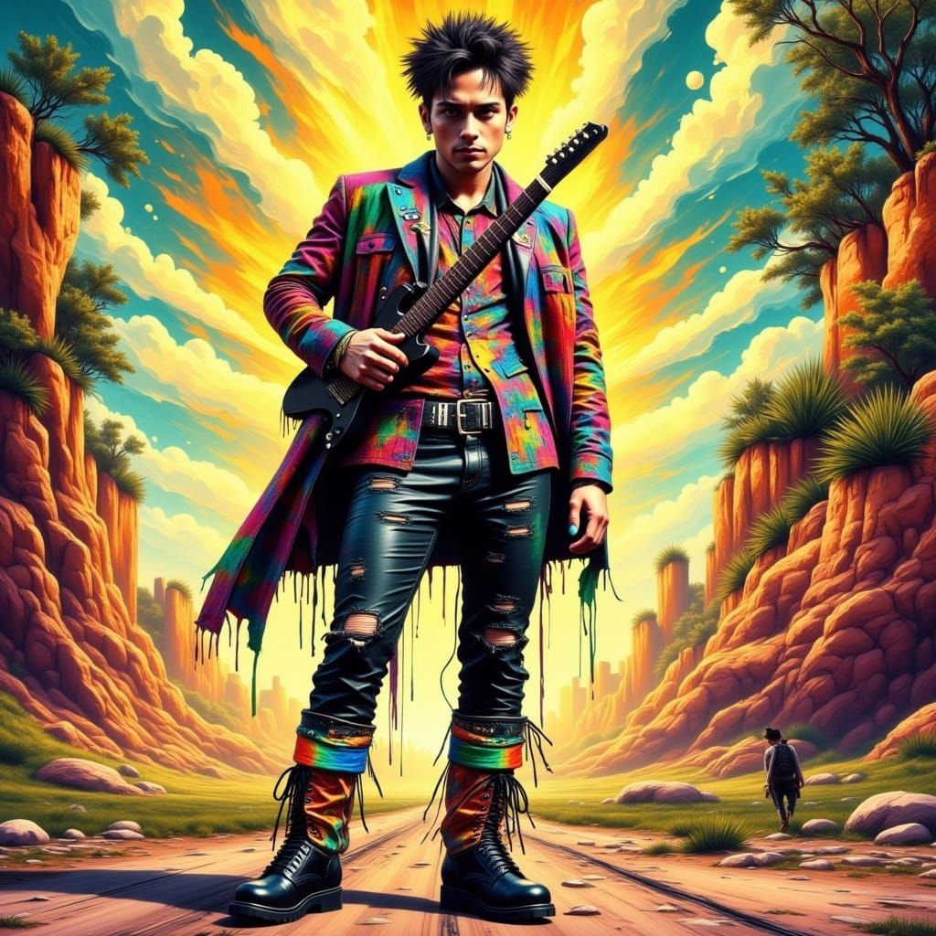 Gritty Grunge Pop Idol in Mismatched Flannels and Chipped Na...