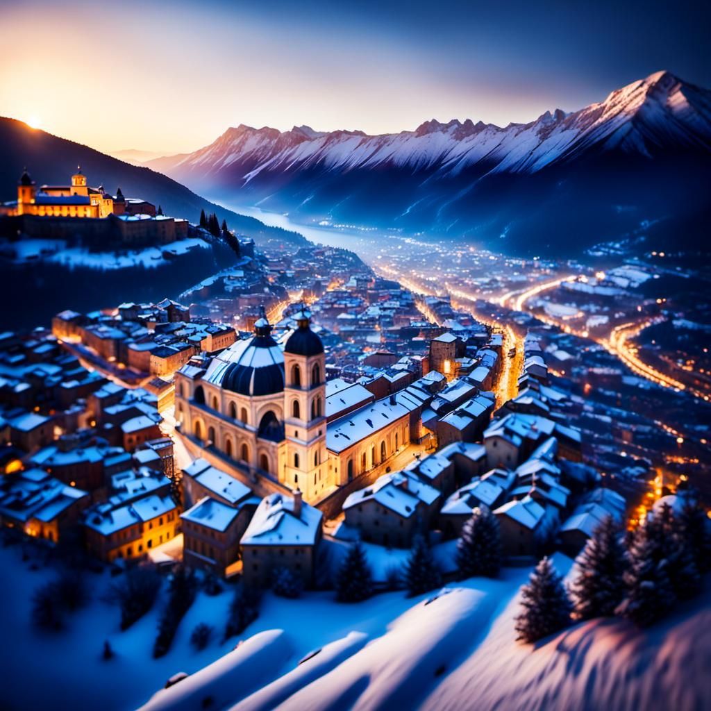 Italian Renaissance City in Winter: Aerial Photography