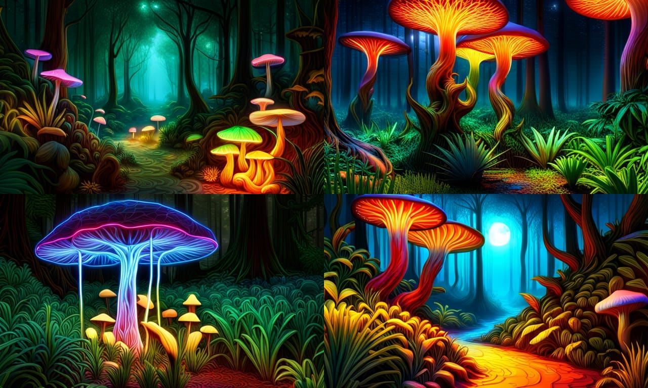 Luminescent Jungle Mushrooms: A Fantasy Art Masterpiece