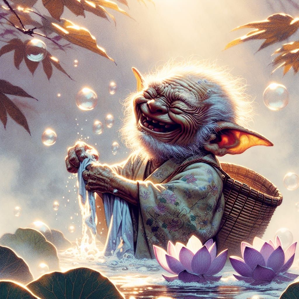 Gremlin's Laundry Day in Ukiyo-e Style