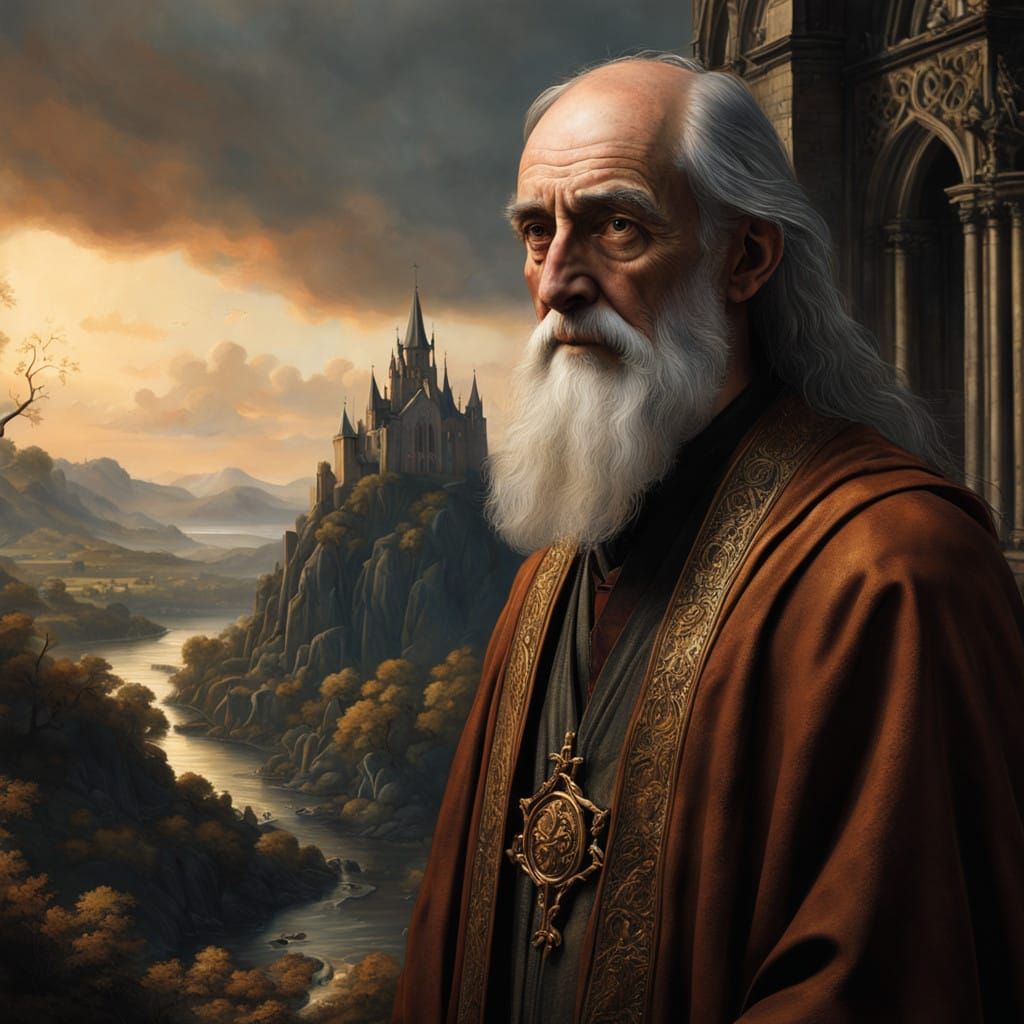 Portrait of a Medieval Scholar in a Photorealistic Chapel Se...