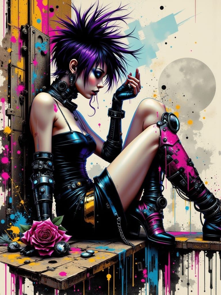 Cyberpunk Girl in Maximalist Graffiti Art Style