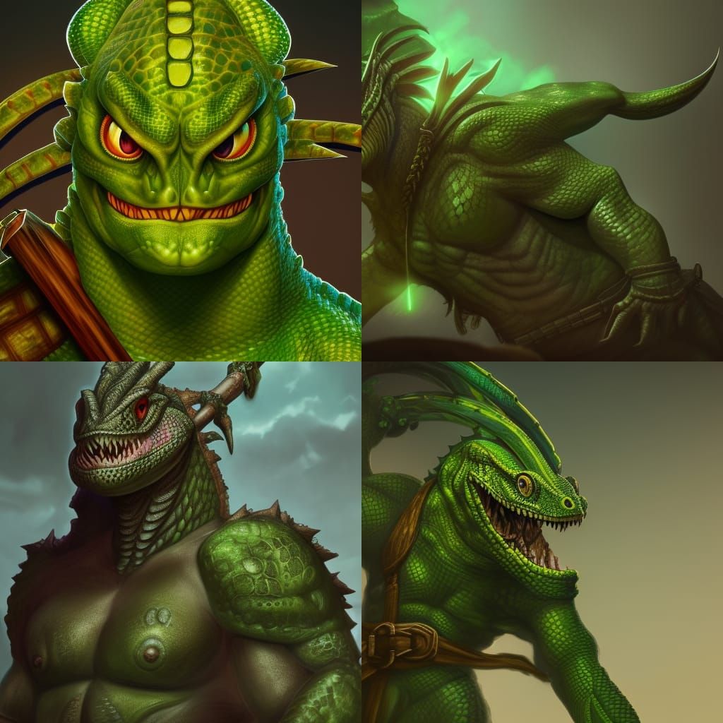 Lizardfolk Barbarian Portrait in Detailed Fantasy Art