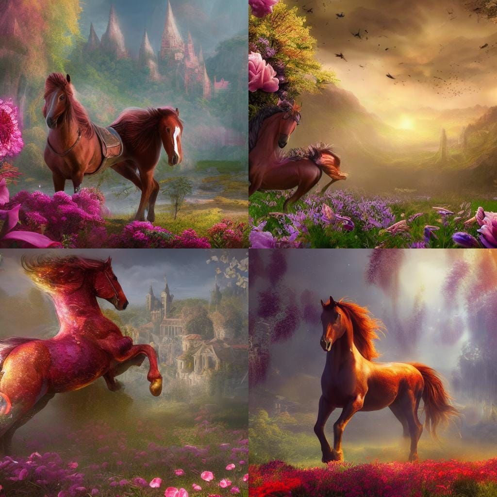 Fantastical Horse Portrait with Flowers and Food