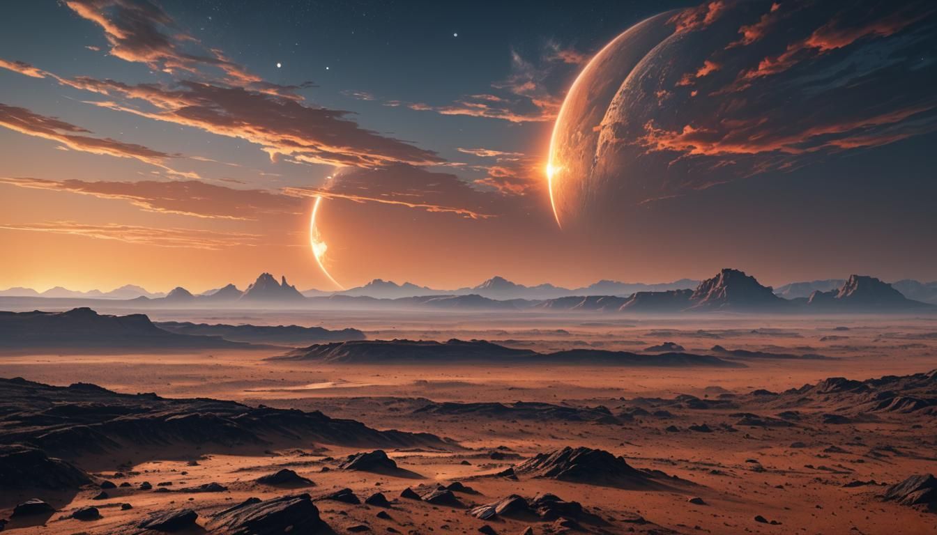 Alien Plain with Twin Suns in Ethereal Light