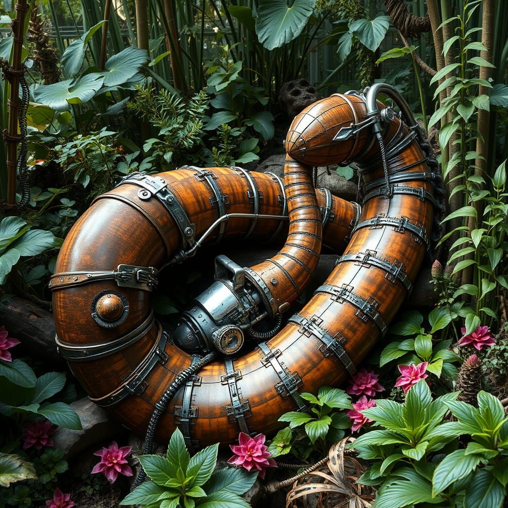 Steampunk Earthworm in Biomechanical Futuristic Landscape