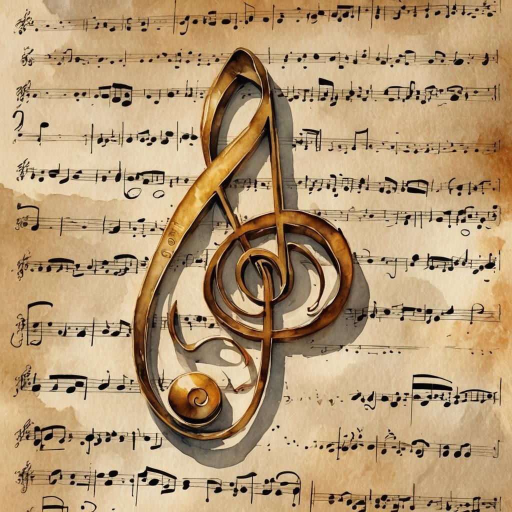 Watercolor Bass Clef on Vintage Manuscript
