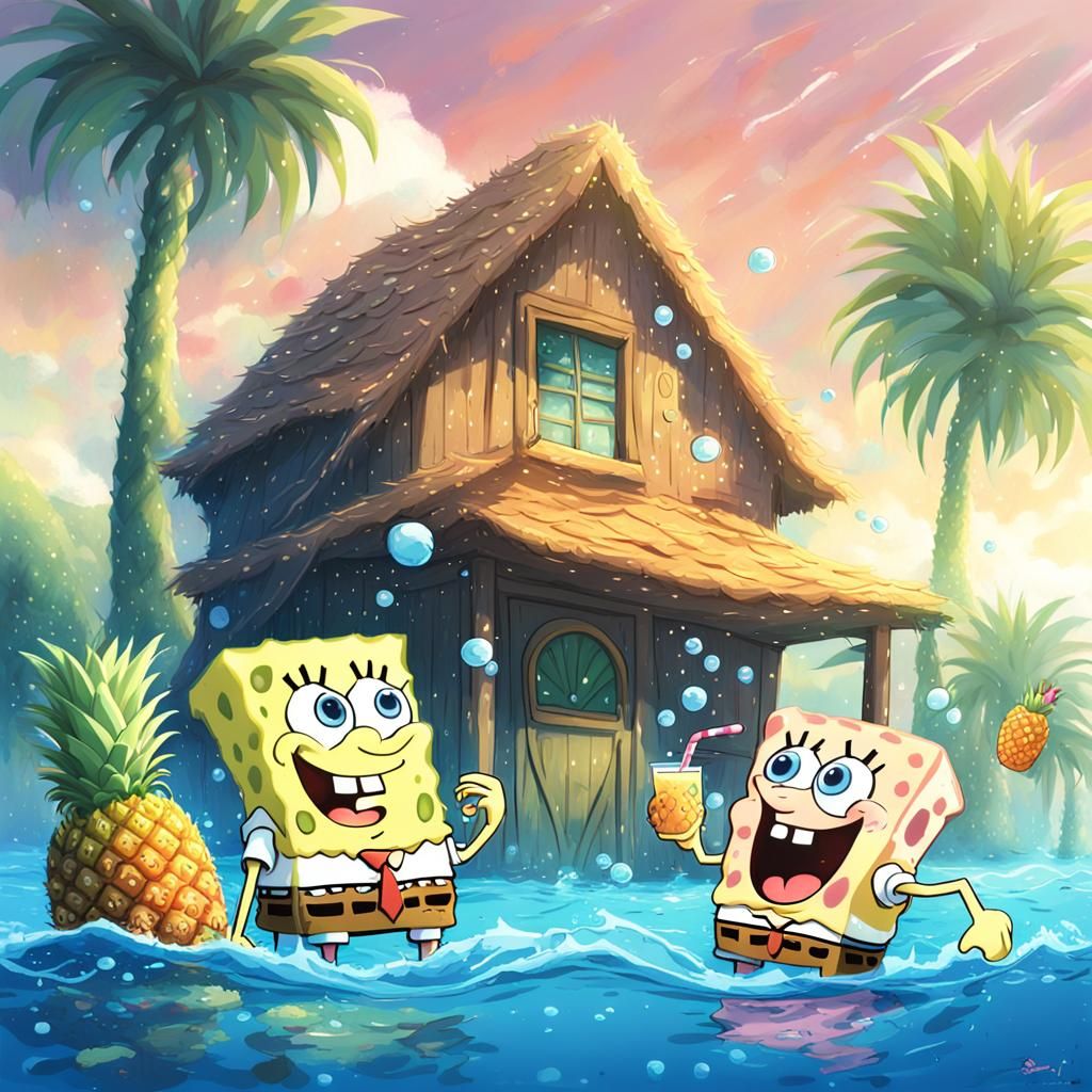 Spongebob and Patrick Drinking Juice: Anime Style