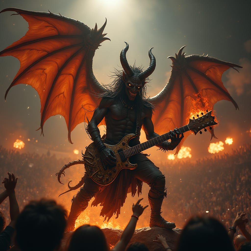 Surreal Hell Demon Shreds Guitar in Inferno Concert
