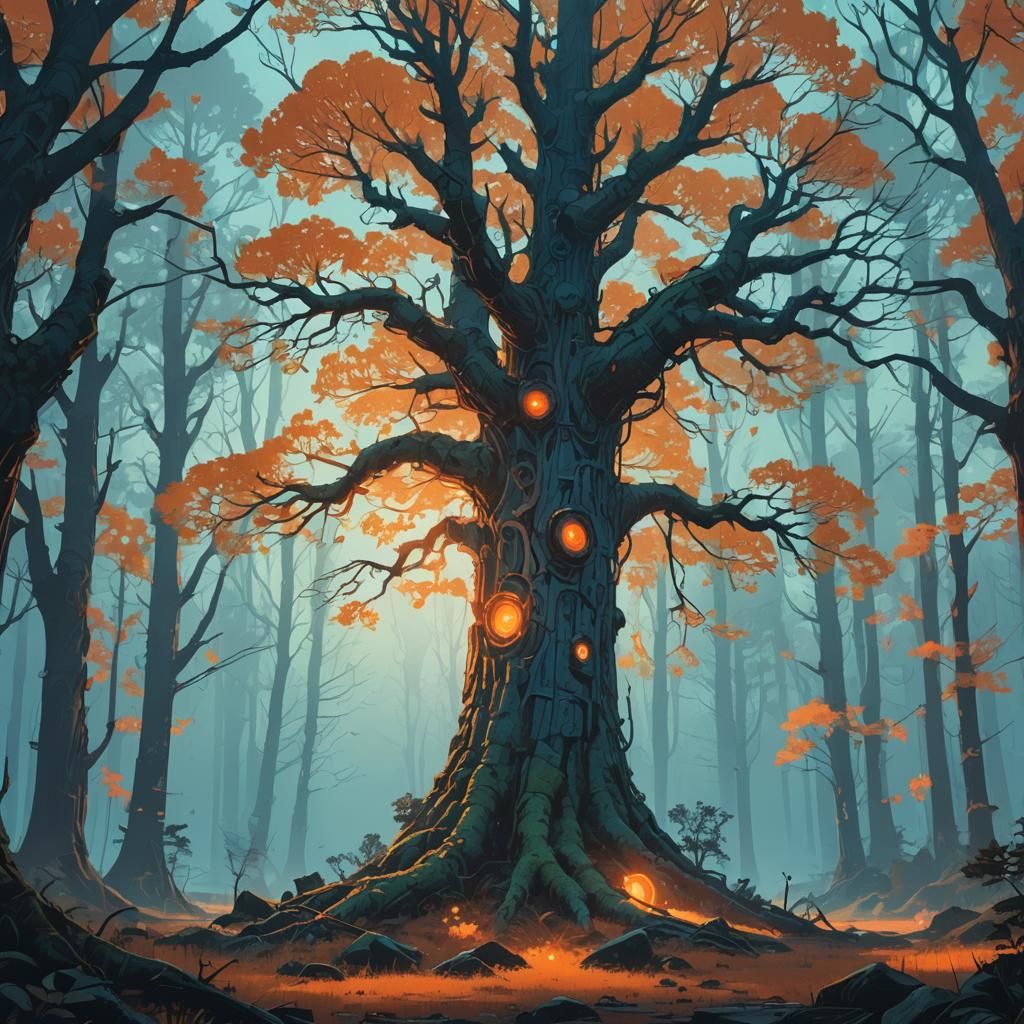 Majestic Glowing Tree in Mystical Forest Concept Art