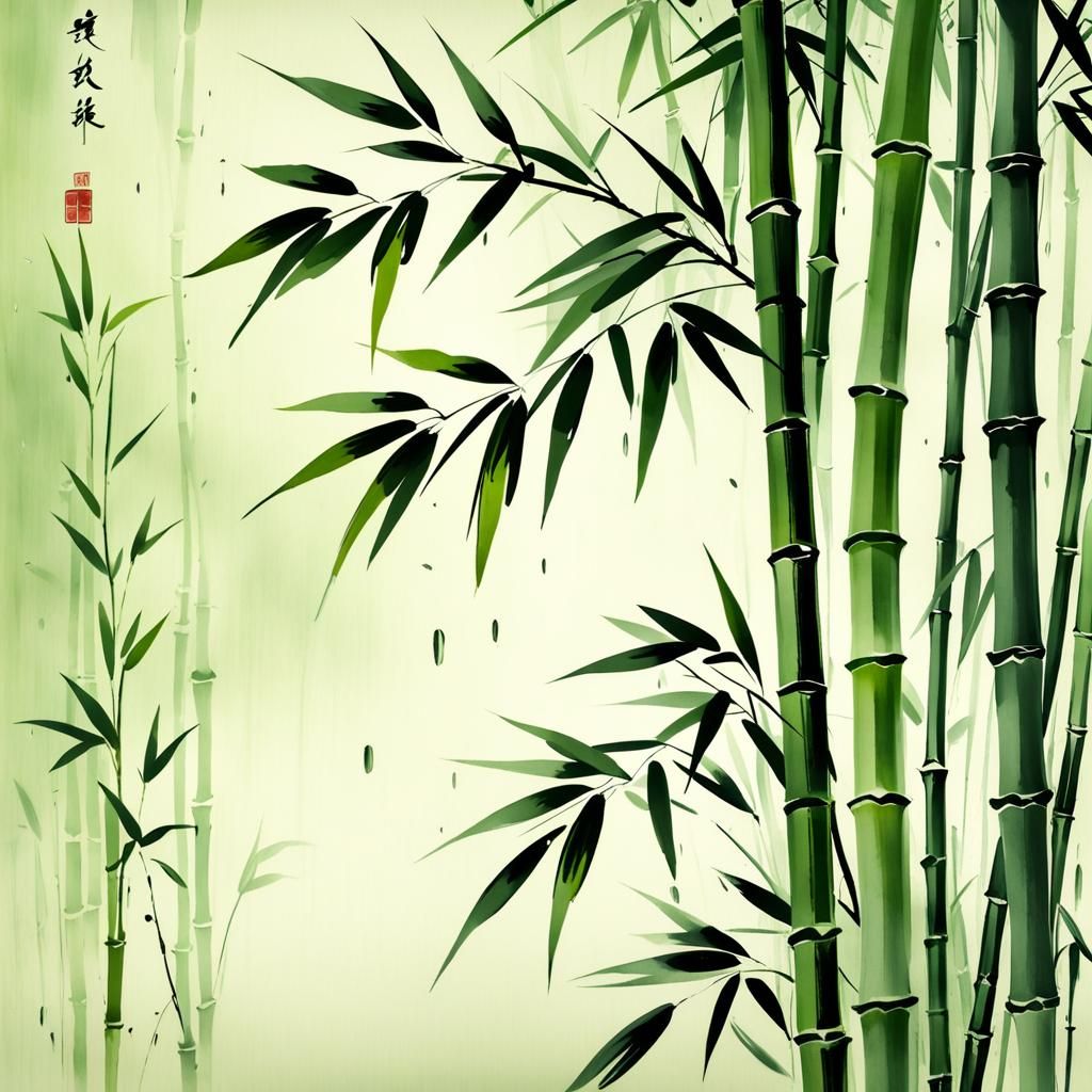 Serene Bamboo Blossoms in Chinese Ink Style