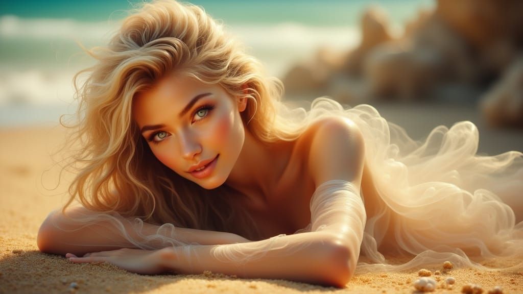 Calypso and Odysseus Embrace on Ogygia Beach