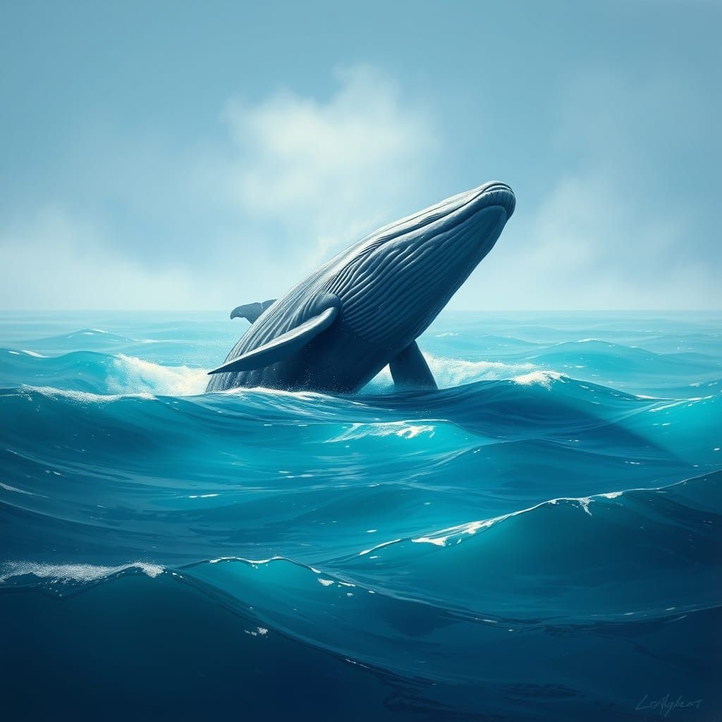 Humpback Whale Breaching in Dreamy Digital Art Style