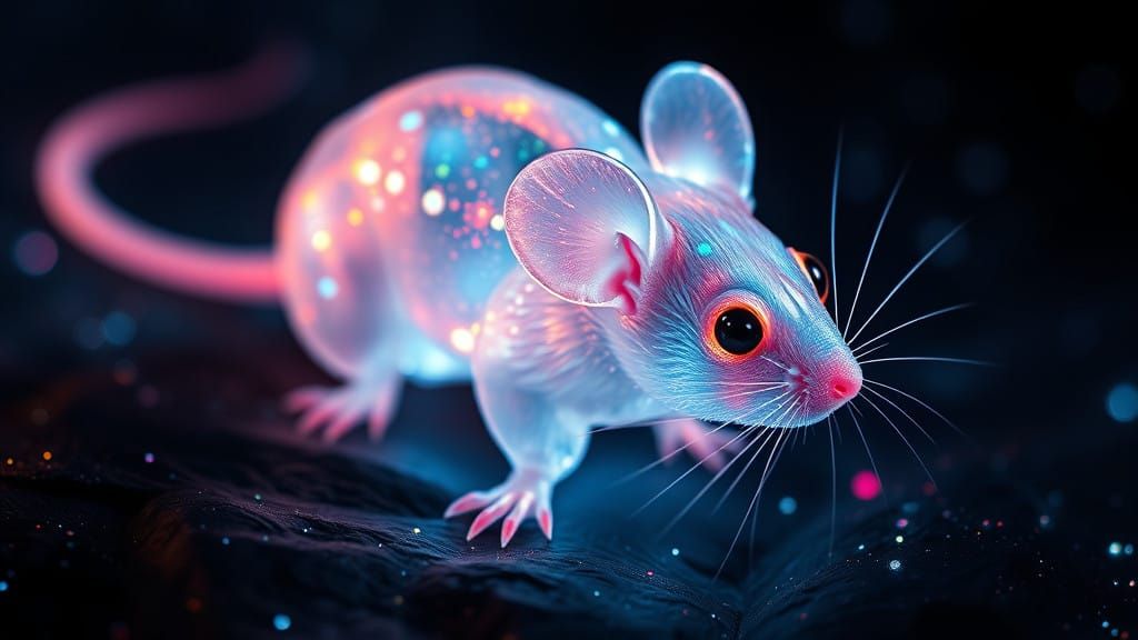 Glowing Bioluminescent Mouse in Starry Galactic Night Sky