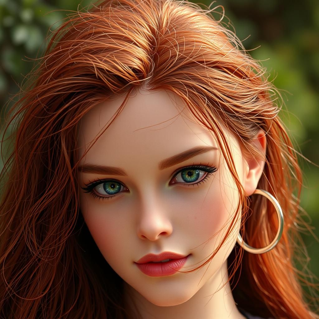 Hyperrealistic Portrait of Red-Haired Beauty