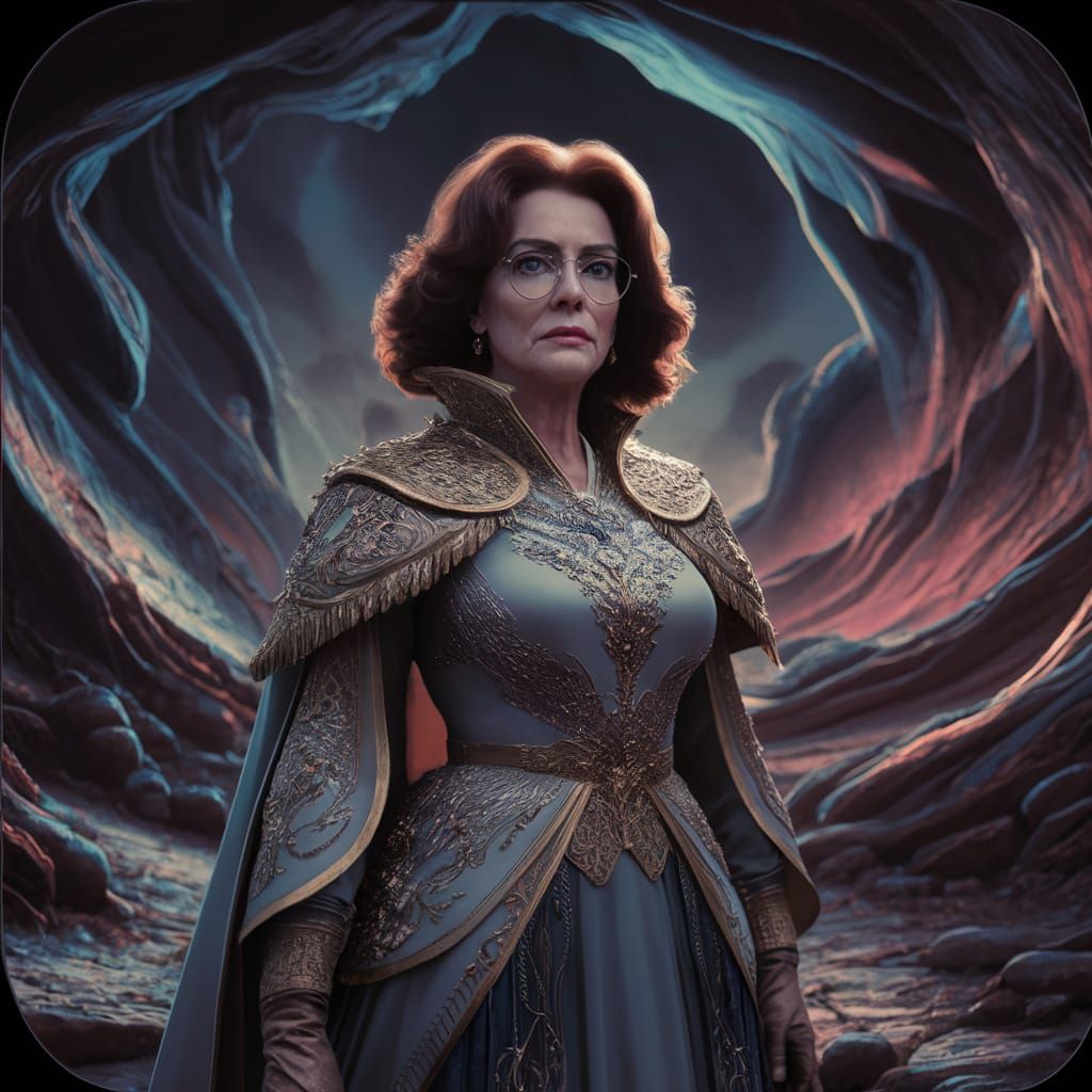 Enchanting 70-Year-Old Woman in Fantasy Landscape