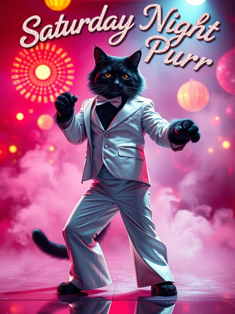 Black Cat Disco Dancer in Saturday Night Fever Style