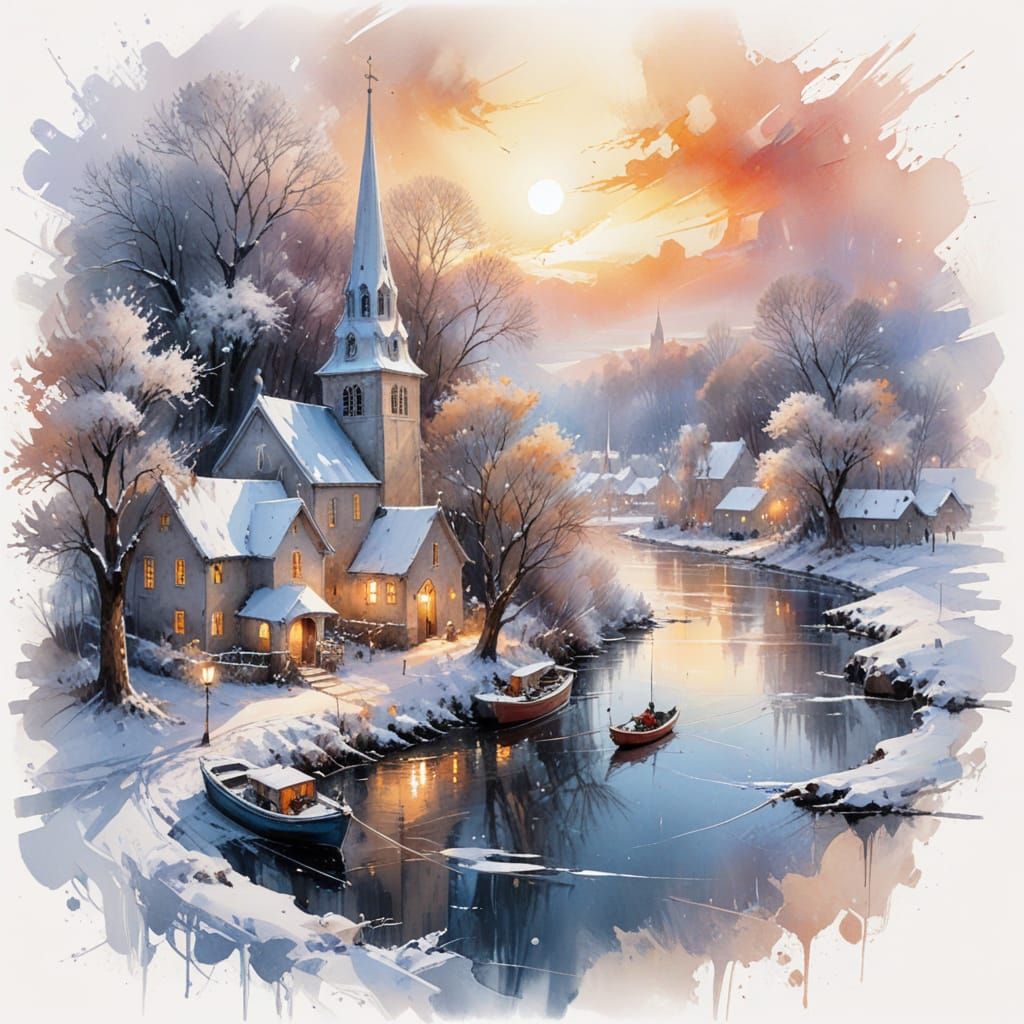 Winter Village Scene in Haenraets and Griffiths Style