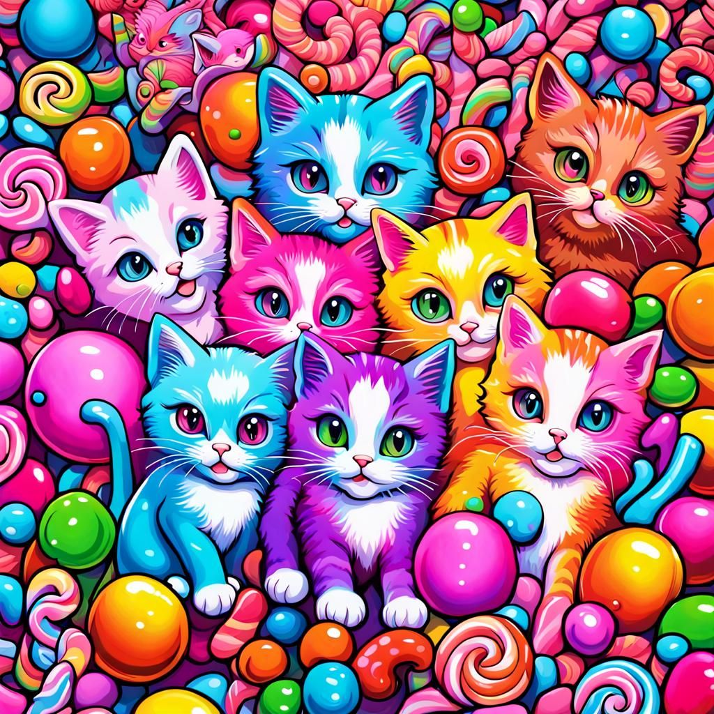 Candy Kittens in Lisa Frank Graffiti Style