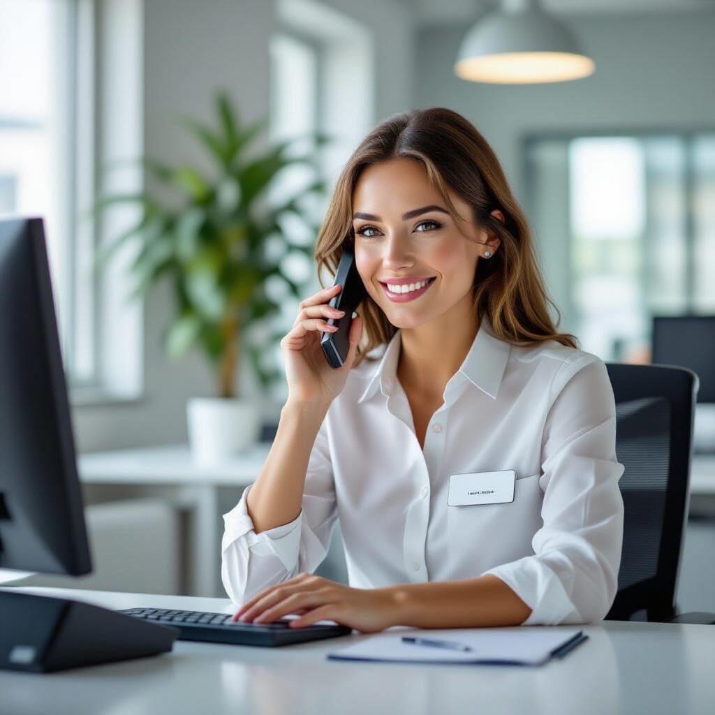 Office Assistant Recording Message on Desktop Phone