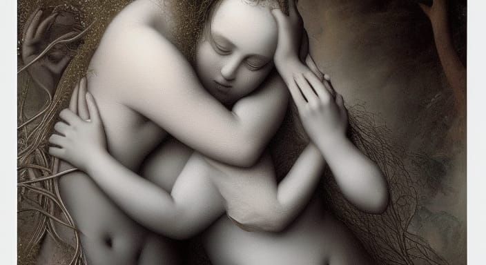 Celestial Embrace: A Surreal Sculpture in Vivid Colors