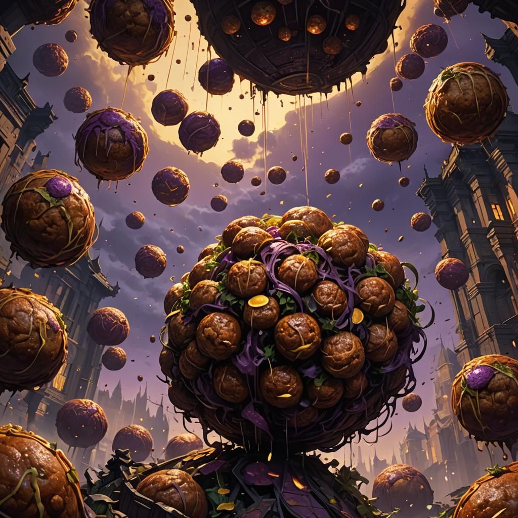 Dark Fantasy: Giant Meatballs Falling From Sky