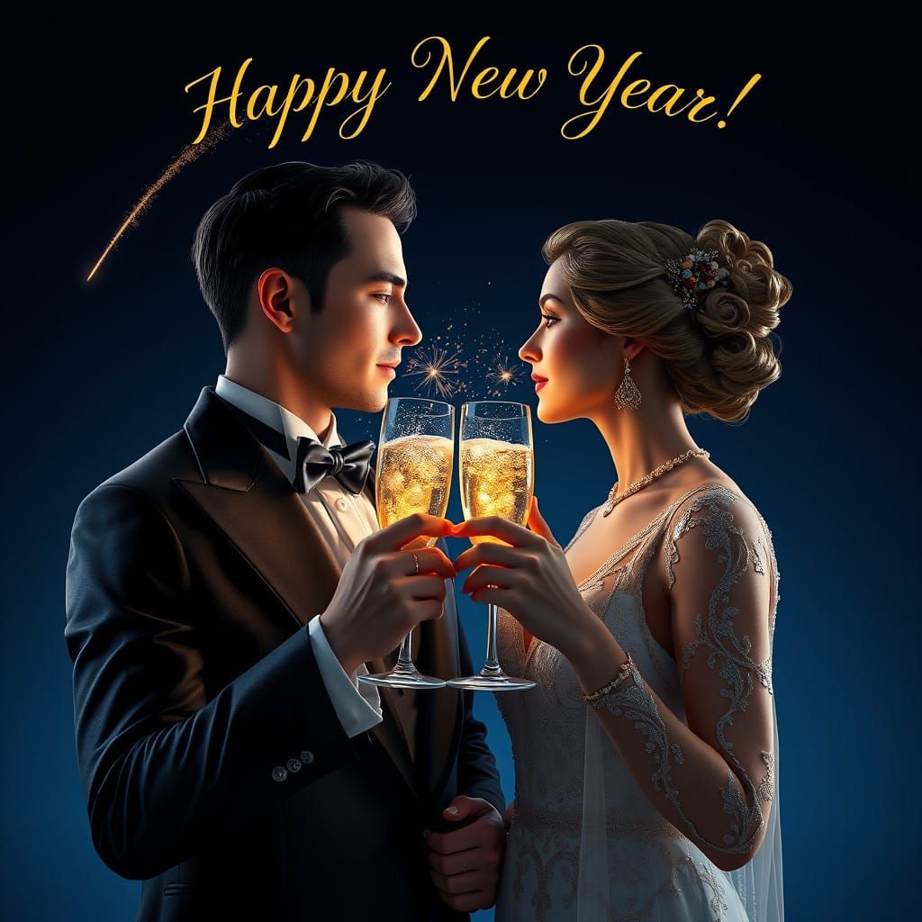 Regally Dressed Couple Shares Romantic Moment Under Starry N...