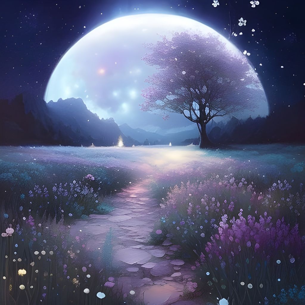 Enchanted Moonstone Garden with Blooming Flowers