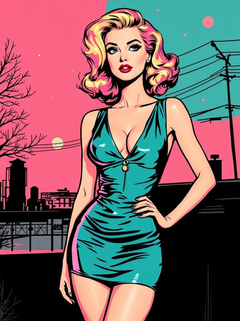 Pin Up Woman in Metallic Dress, 1950s Style