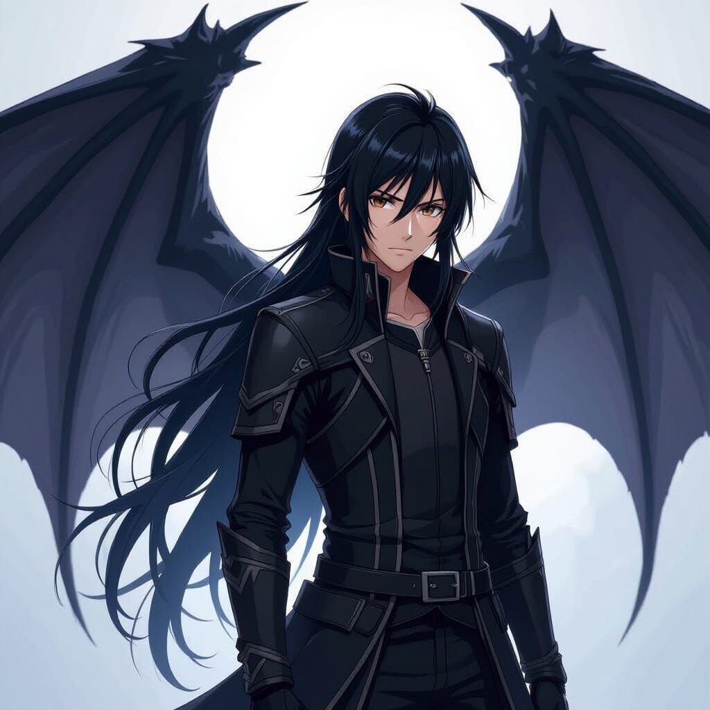 Kirito with Dragon Wings in Flat Manga Style
