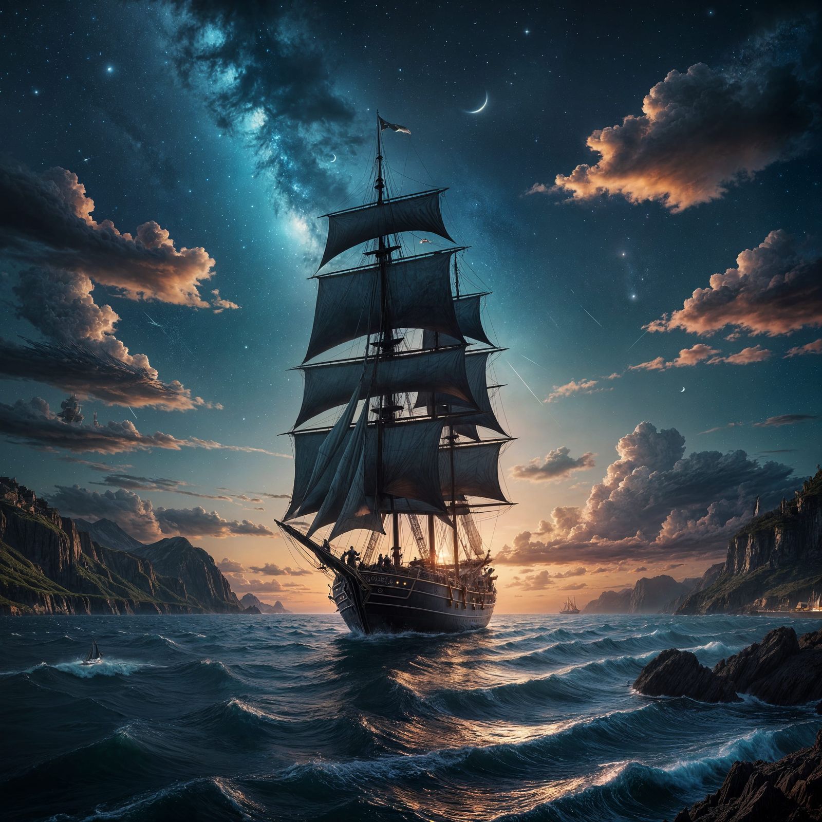 Sailing Under a Dramatic Night Sky: Digital Matte Painting