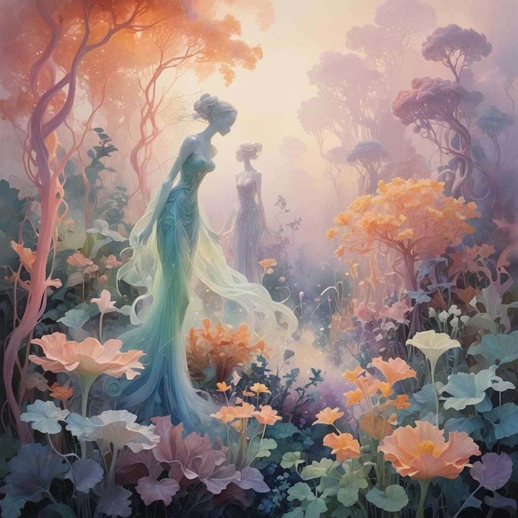 Dreamlike Figures in a Surrealist Garden