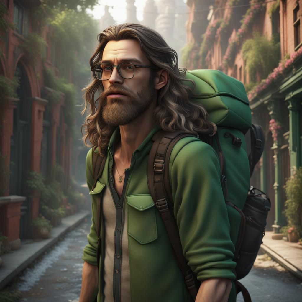Man with Scar and Backpack: Fantasy Concept Art