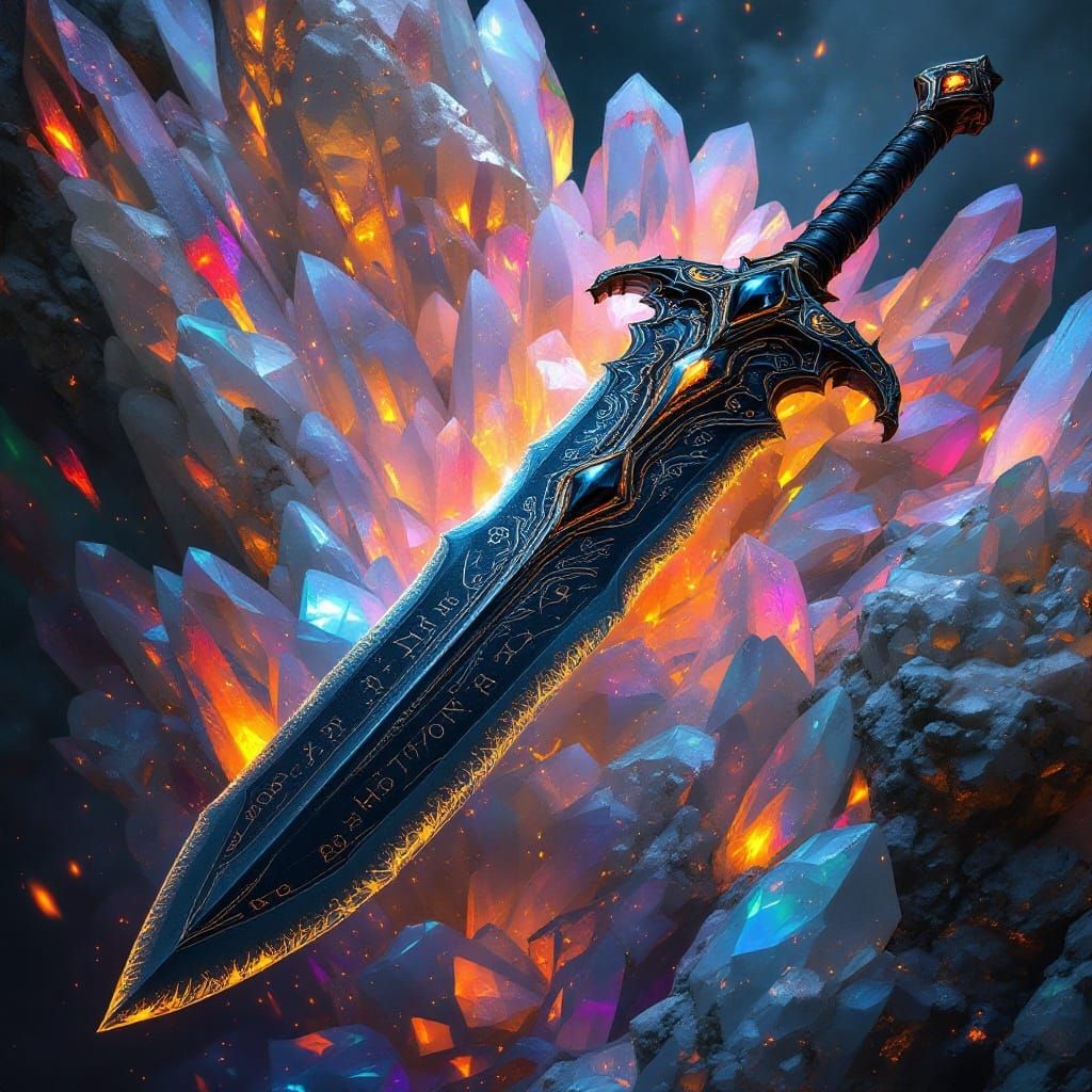 Sword of Darkness and Mystery Embedded within Iridescent Cry...
