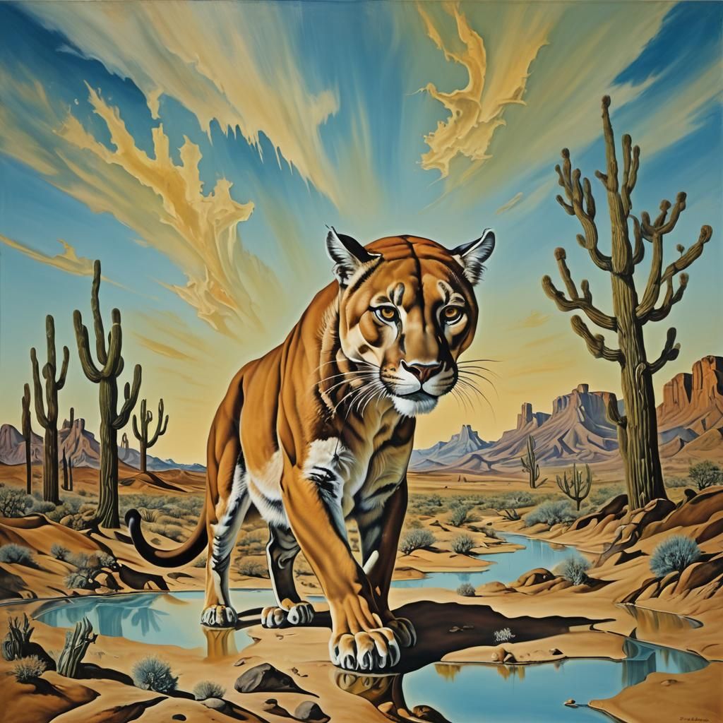 Surreal Cougar in Arizona: A Dali-esque Oil Painting