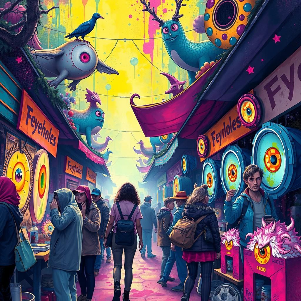 Bustling Fantasy Market Selling Enchanted Eyeholes