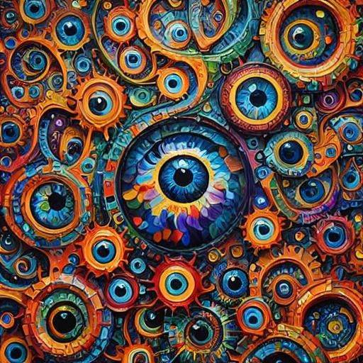 Surreal Eye Mosaic in Vibrant Oil Painting Style