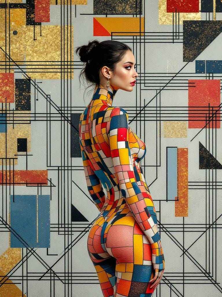 Geometric Woman: A Fusion of Digital and Celestial Art