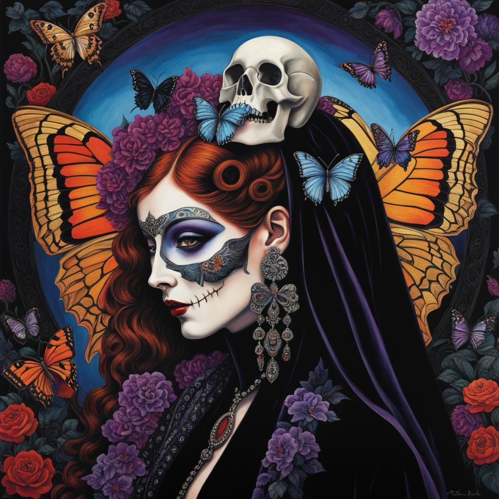 Gothic Butterfly Skull: Psychedelic Bohemian Surrealism
