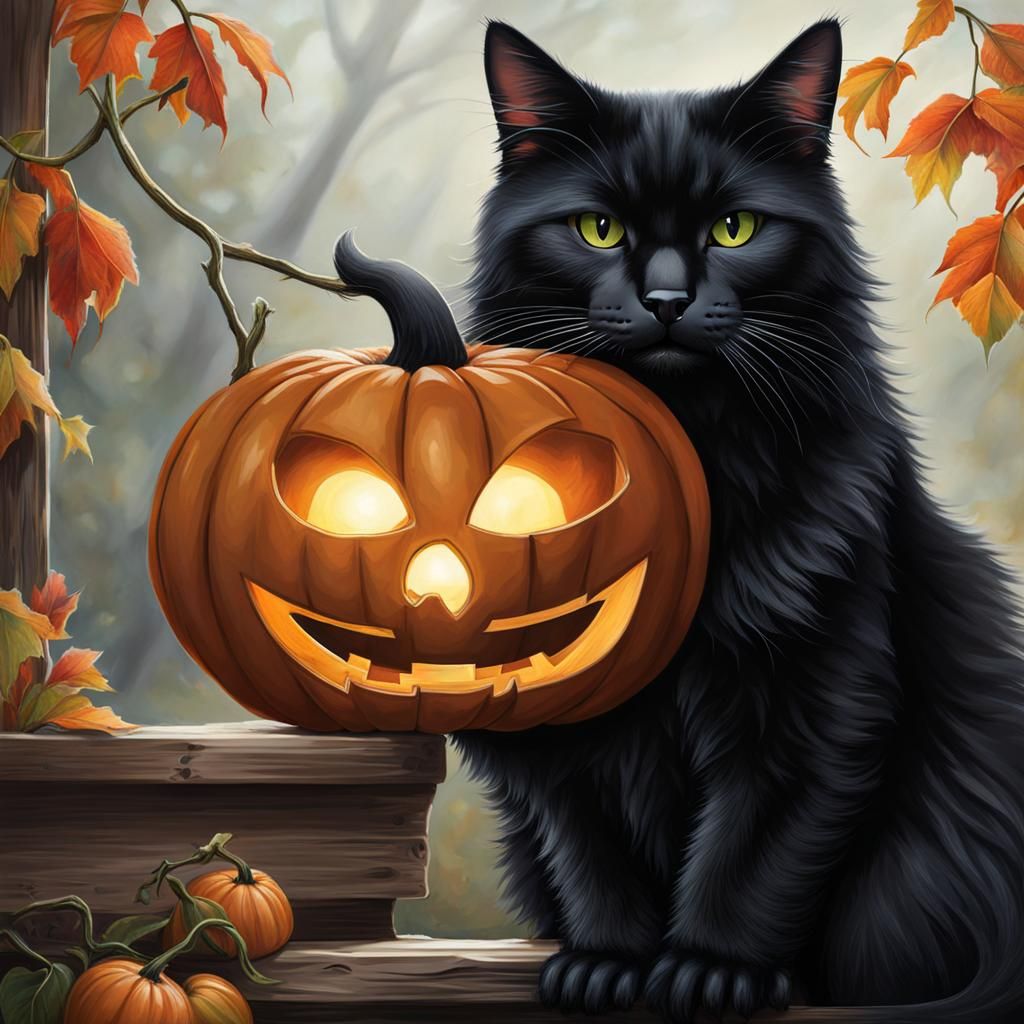 Black Cat on Jack-o'-Lantern: A Halloween Scene
