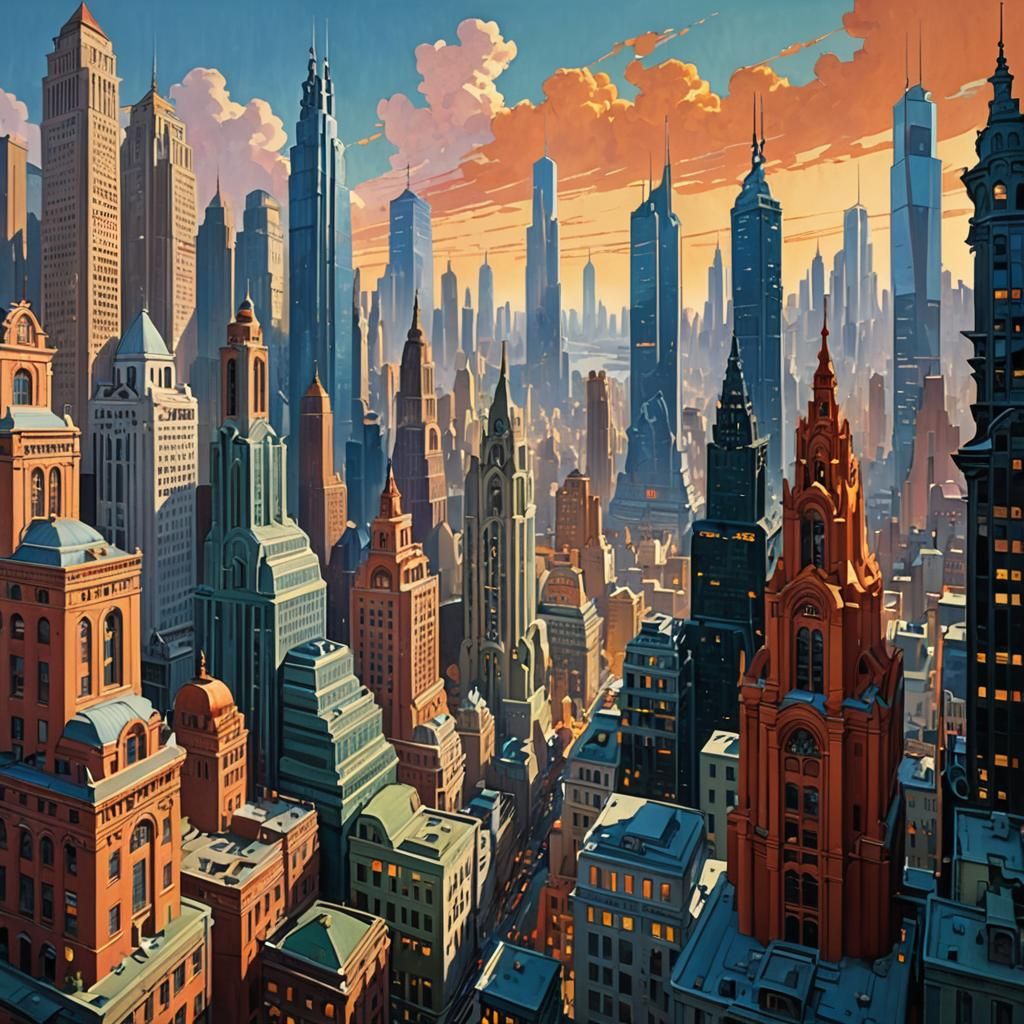 Futuristic Cityscape in Fauvist Style