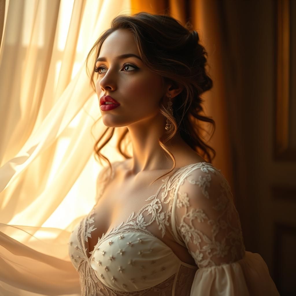 Woman in Lace Gown About to Kiss