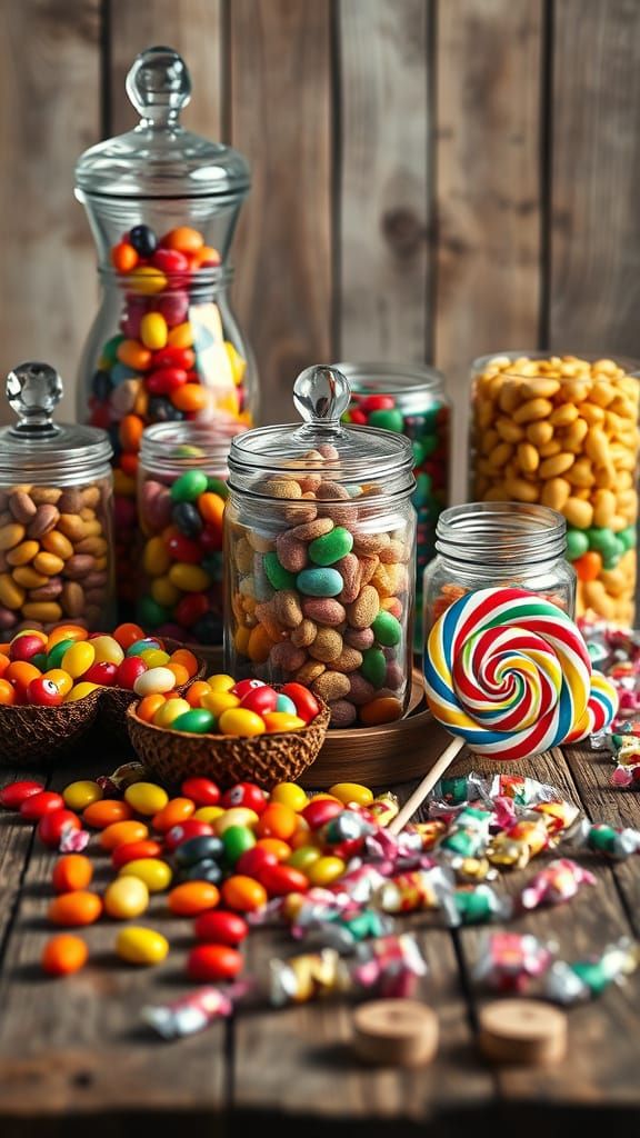 Detailed Sweets Display on Rustic Wooden Table
