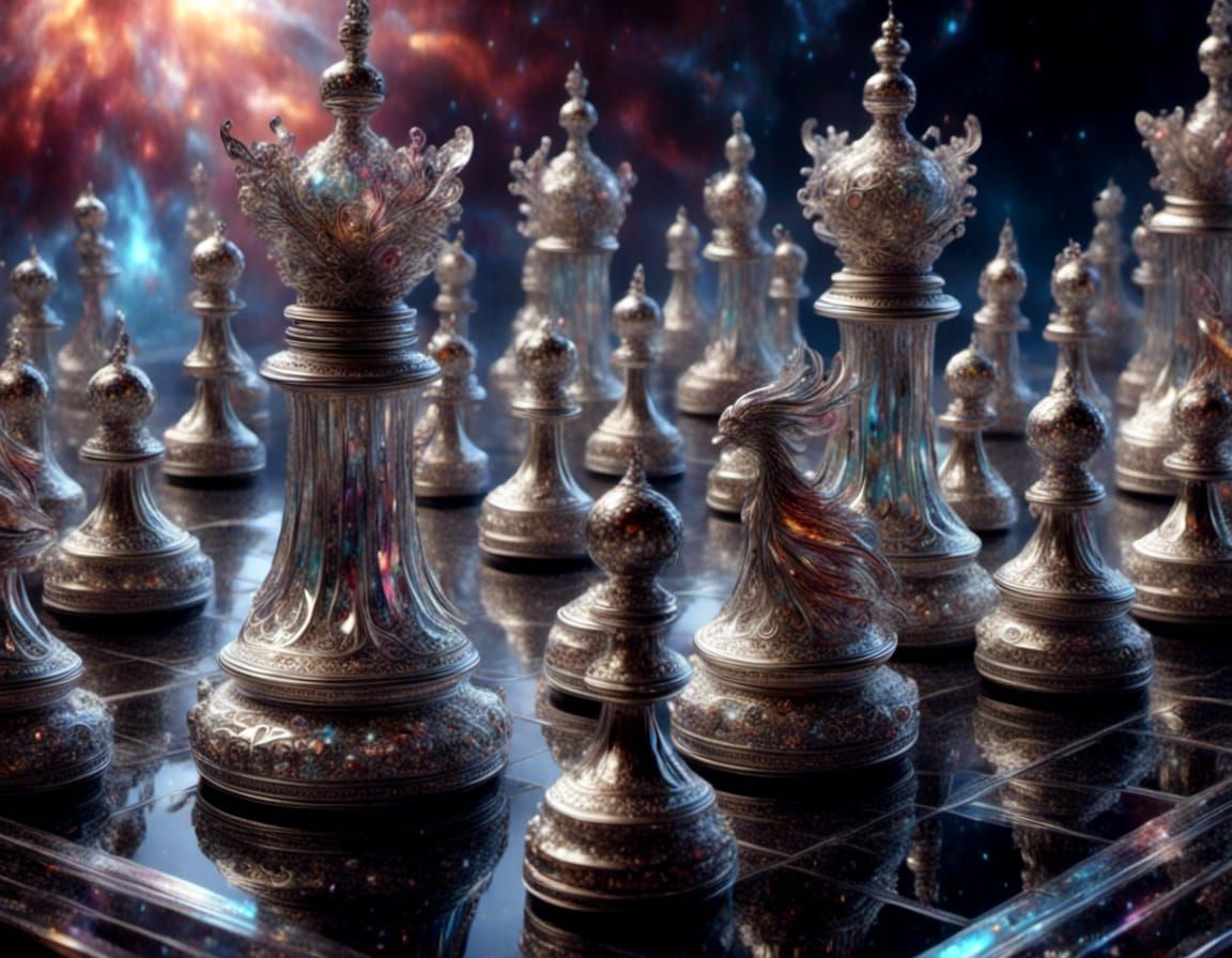 Cosmic Chess Set in Opalescent Iridescent Style