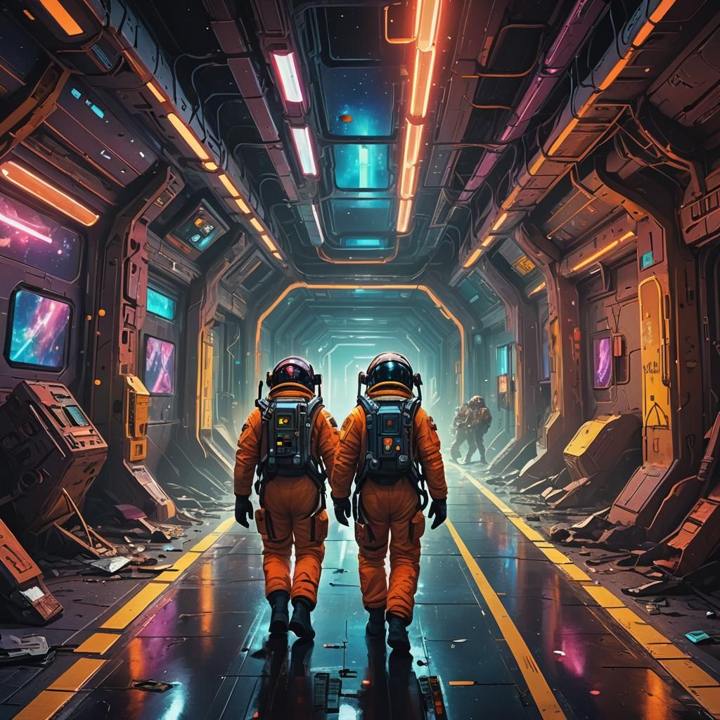 Colorful Spaceship Crime Scene in Digital Art Style